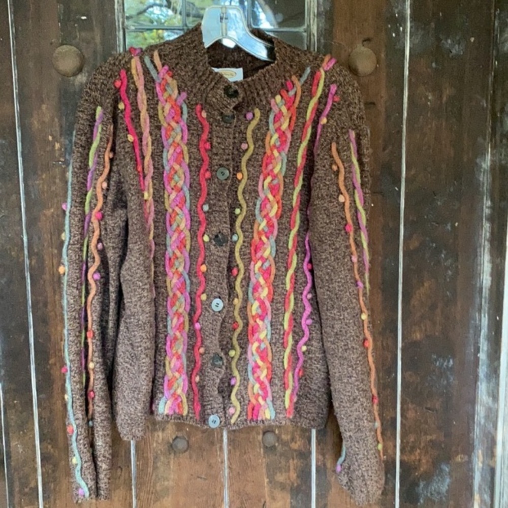 Vintage Wool blend Button Front Cardigan 3D Mixed Knit